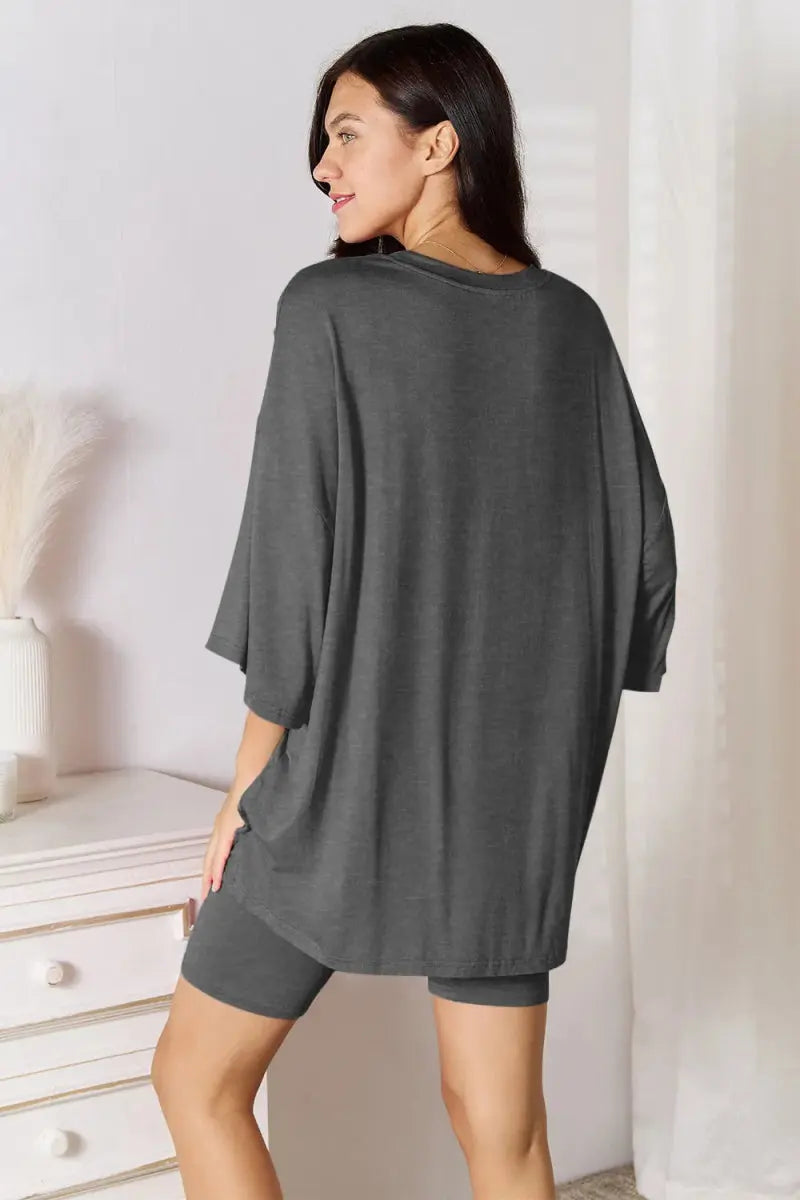 Basic Bae Full Size Soft Rayon Three - Quarter Sleeve Top and Shorts Set - Love Salve